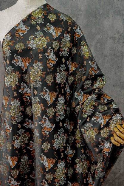 Tiger & Peony Brocade Fabric ��� Chinese Jacqua" Wide