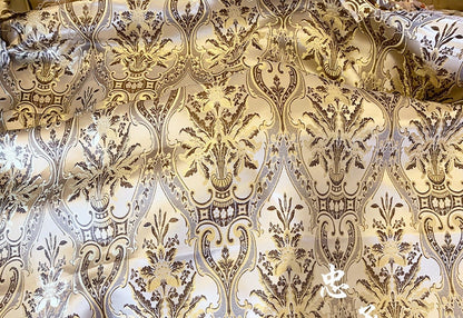 Pale Gold Brocade Jacquard Fabric: Retro Palace Style, 59"W, Polyester