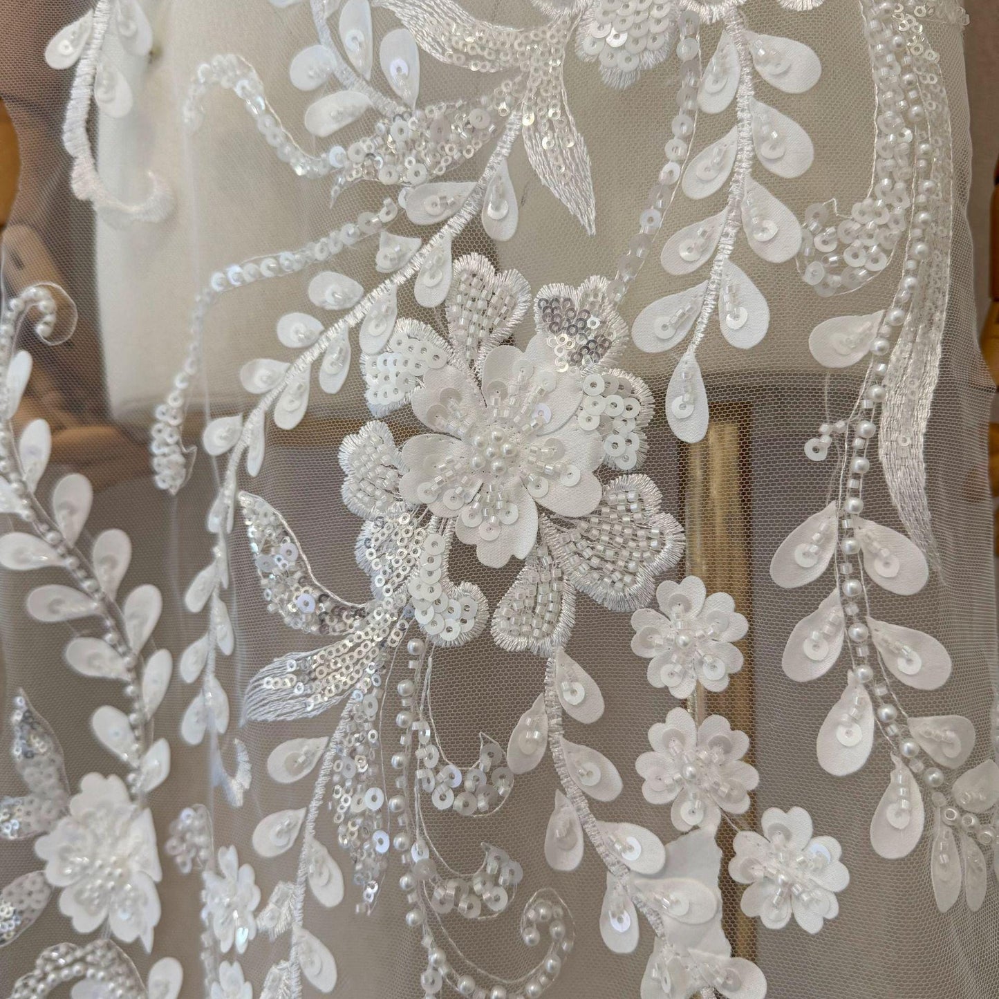 Luxury Sequin & Beaded Embroidery Fabric ��� Bridal Gown Panel for Wedding Dress