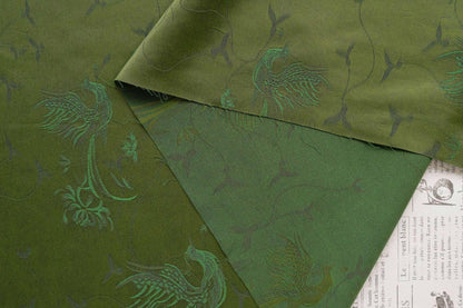 Dark Green Jacquard Fabric with Subtle Phoenix Pattern for Qipao Dressmaking, 54"Wide