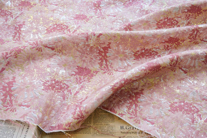 Gold Thread Woven Jacquard Fabric: 3D Shimmering Embossed Floral (59"W, By The Meter)
