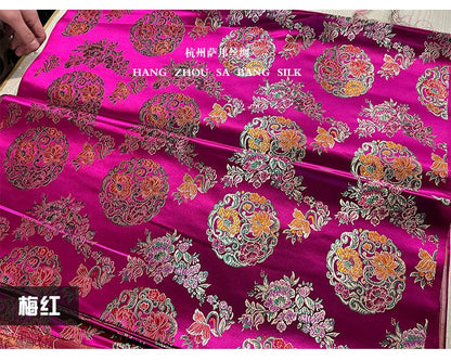 Tissu brocart de soie à motifs floraux : Qipao Cheongsam chinois multicolore, 75 cm de large