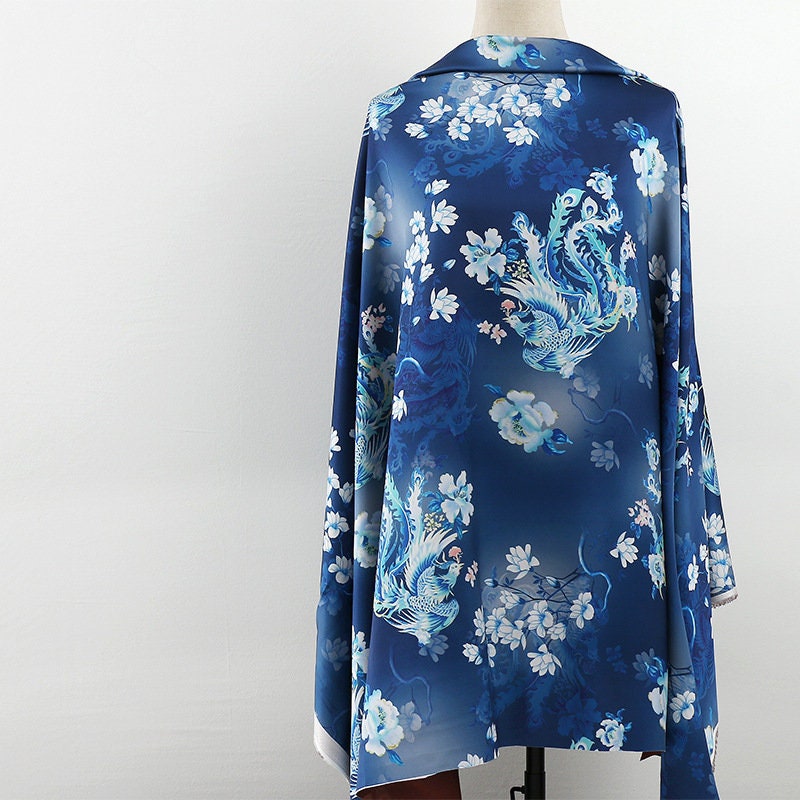 Phoenix Tea Silk Satin Fabric: 59"W Digital Print Drapery