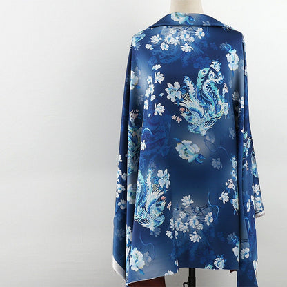 Phoenix Tea Silk Satin Fabric: 59"W Digital Print Drapery