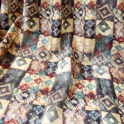 Tissu Tencel Ramie bohème : motif patchwork imprimé, 150 cm de large, vendu au mètre