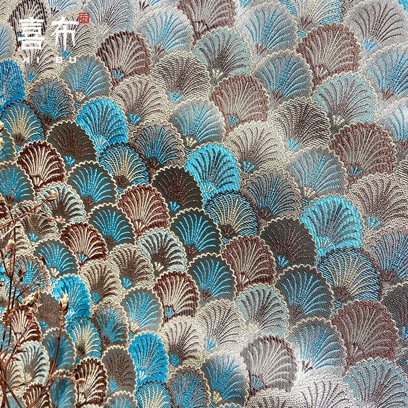 Japanese Shell Kinran Brocade Fabric: Silk Rayon Jacquard (29.5��