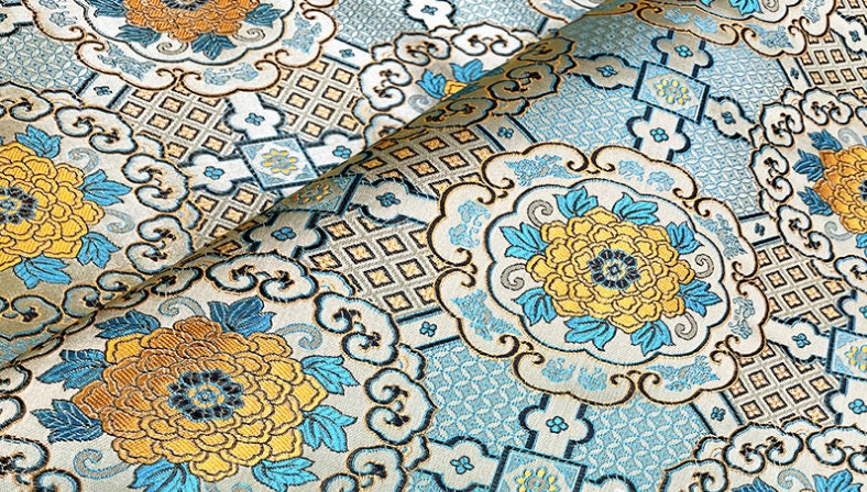 Tissu brocart impérial : Soie jacquard tibétaine faite main (au mètre)