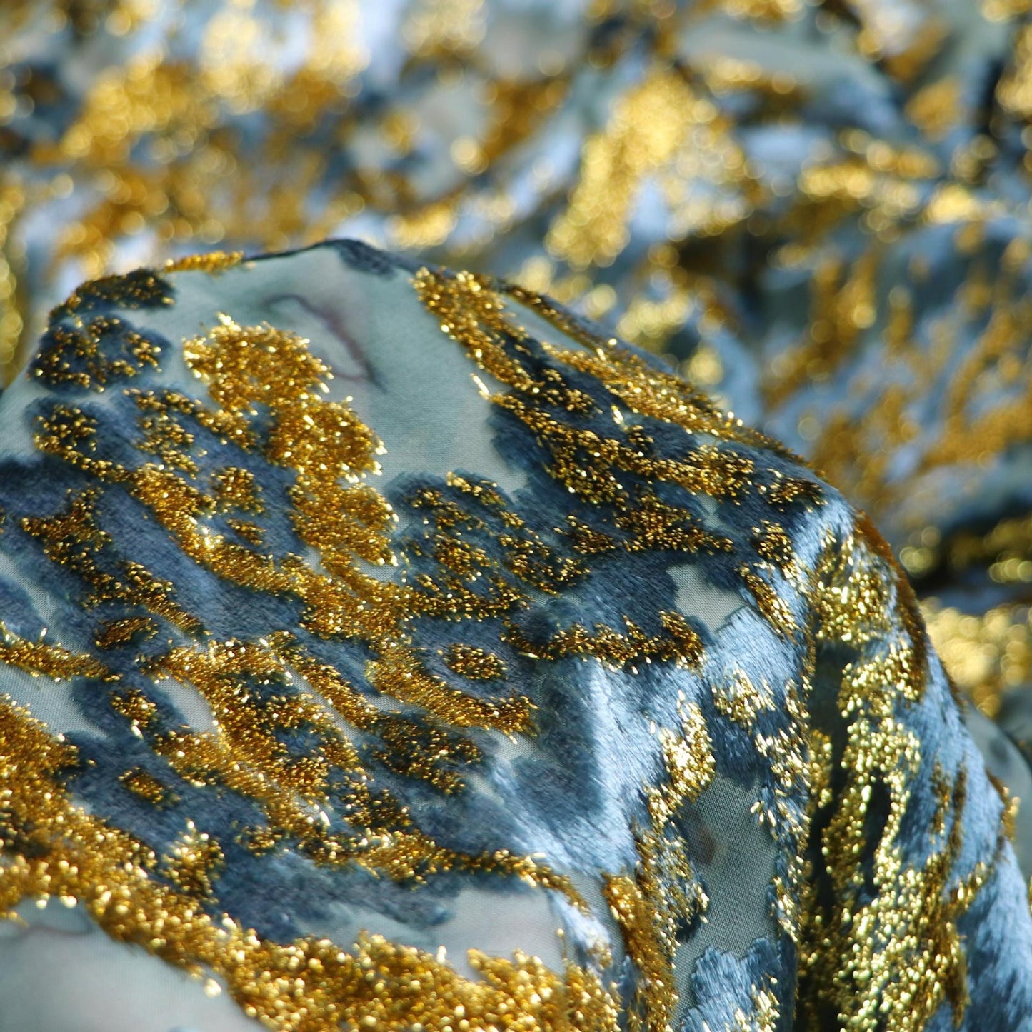 Foil Jacquard Velvet Fabric: Stretchy 55" Wide Rayon Nylon Blend