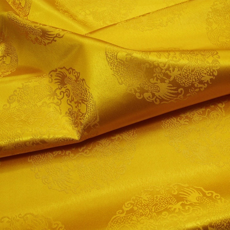 Gold Chinese Dragon Brocade Fabric: Buddhist Tibetan Silk Rayon (29.5"W)