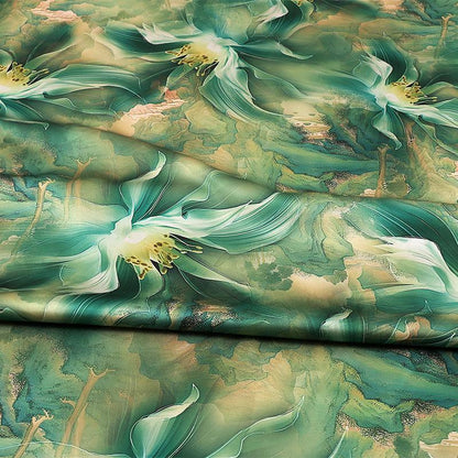 Tissu satiné Shu brocart à motif magnolia : jacquard de soie chinoise (largeur : 150 cm)