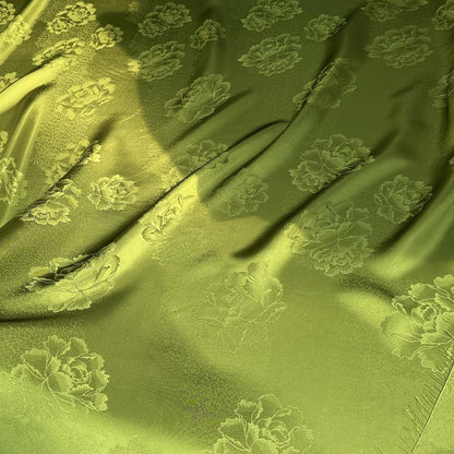 Tissu en rayonne damassé satiné jacquard pivoine : double face, 150 cm de large