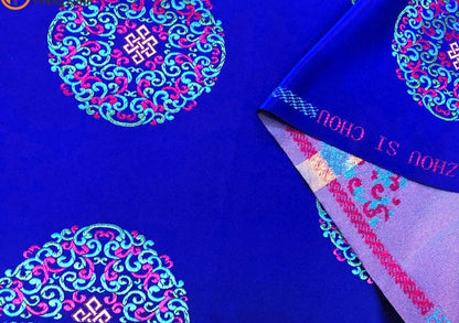 Fu Lu Shou Brocade Fabric: Multicolor Cheongsam Qipao Material