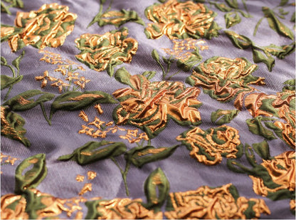 Gold Thread Floral Jacquard Fabric: 3D Texture, 55" Wide