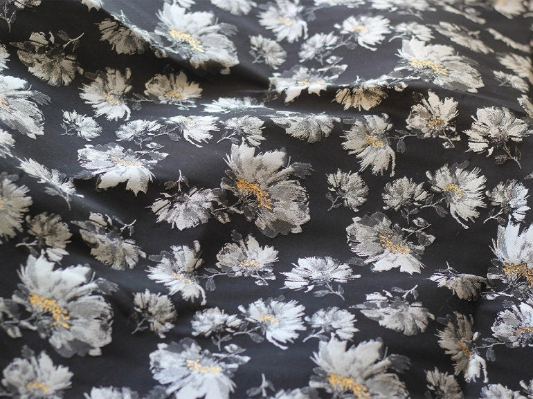 Black Flower Jacquard Fabric: 3D Upholstery, Prom Dress Sewing Material