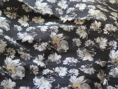 Black Flower Jacquard Fabric: 3D Upholstery, Prom Dress Sewing Material