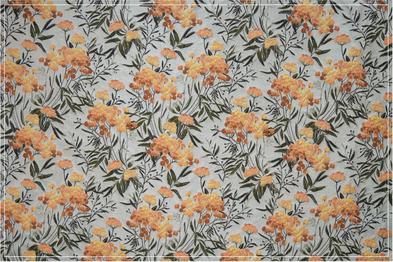 Floral Jacquard Fabric: 3D Embossed Gold Shimmering Woven Material