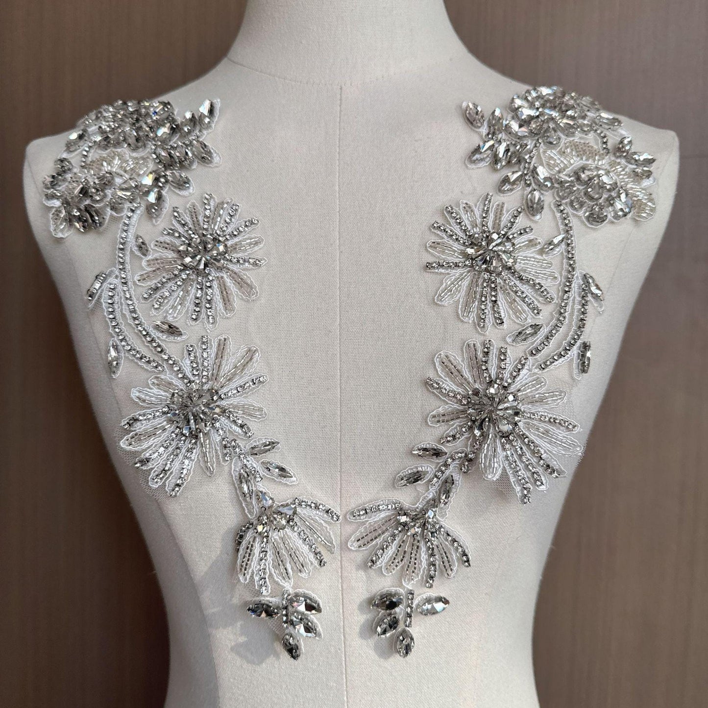 Embroidered Lace Trim: Beaded Sequin Floral Applique, Bridal Wedding Dress, By The Yard