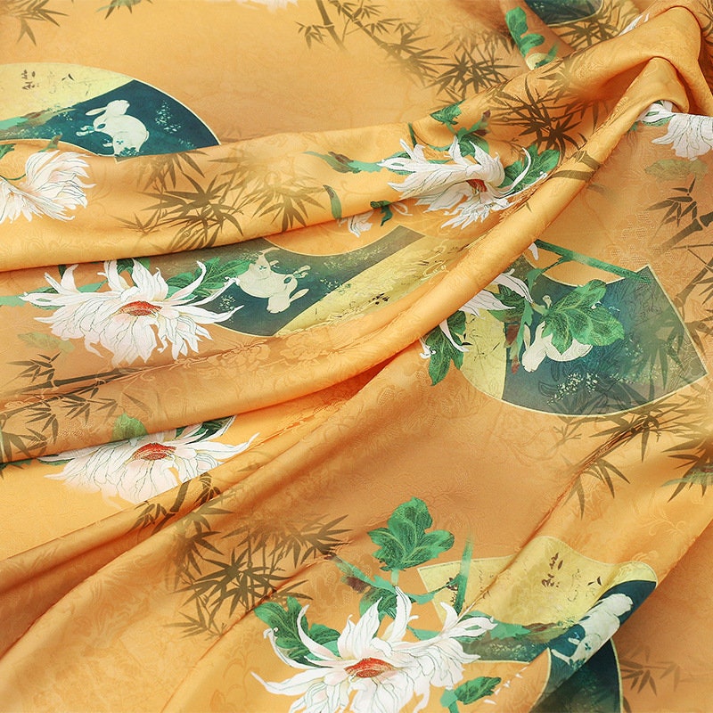 Ancient Pattern Tea Silk Fabric: Rich Texture Satin, 59"W