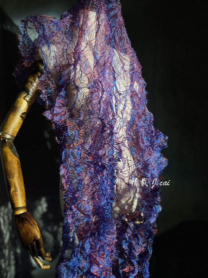 Tissu organza texturé 3D : plis cristallins irréguliers, 140 cm de large
