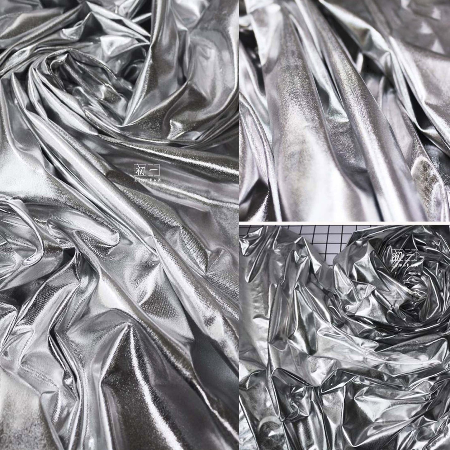 Silver Coated Stretch Fabric: Metallic PU Clothing Material, 60" Width
