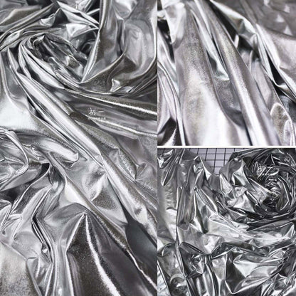 Silver Coated Stretch Fabric: Metallic PU Clothing Material, 60" Width