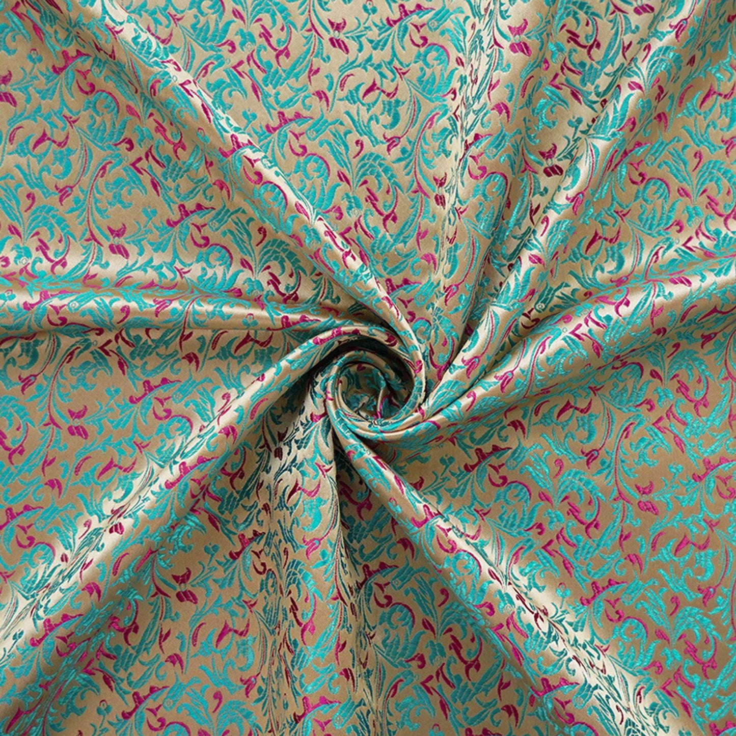 Tissu brocart bleu sarcelle et violet : jacquard Renaissance, 150 cm de large