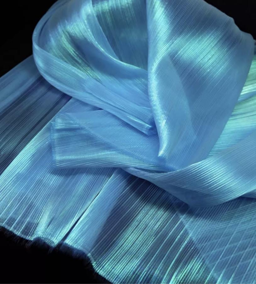 Crinkled Pleated Organza Fabric: 57" Wide Stiff Designer Material