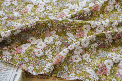 Reversible Floral Jacquard Fabric: 3D Embossed Green Woven Upholstery, 59" Wide