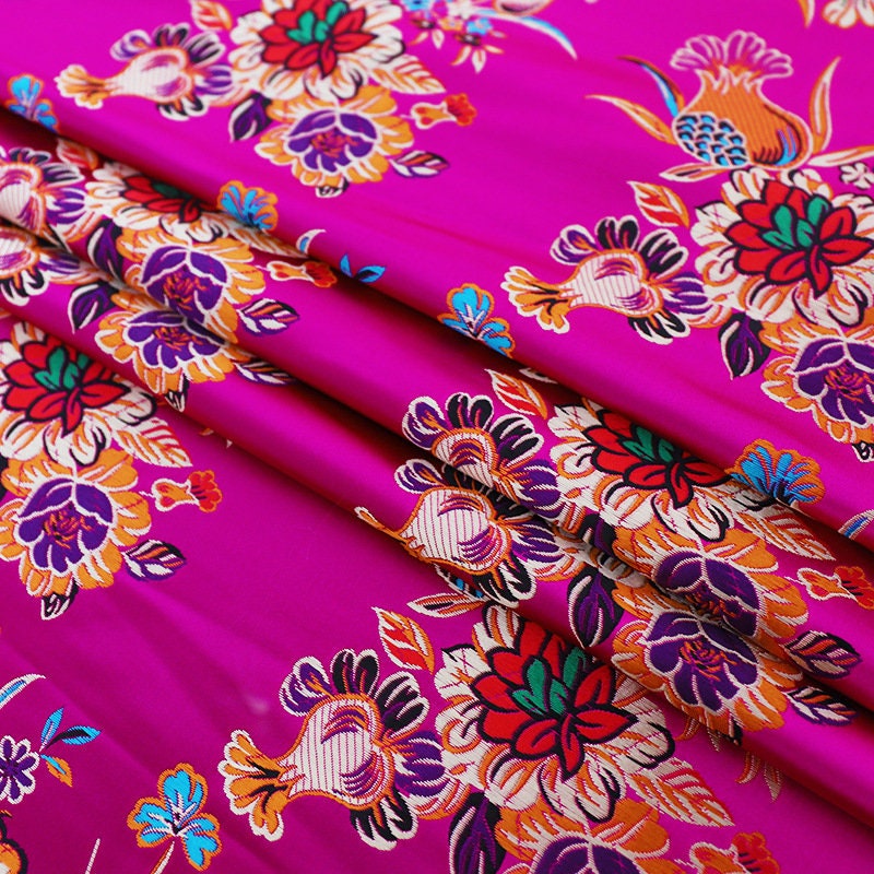 Floral Jacquard Brocade Fabric: Chinese Mongolian Gown Robe, 29.5" Wide