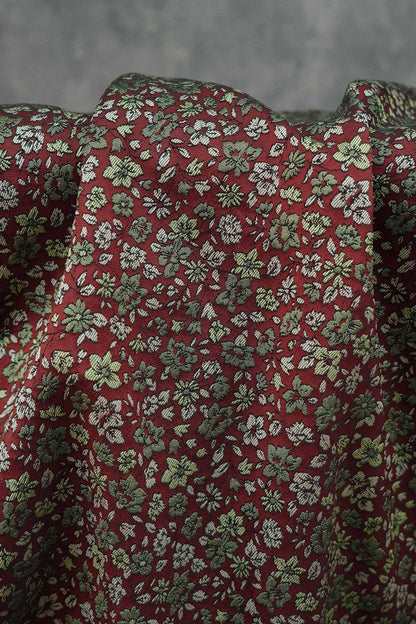 Red Mini Floral Jacquard Fabric: Countryside Style, 58" Wide