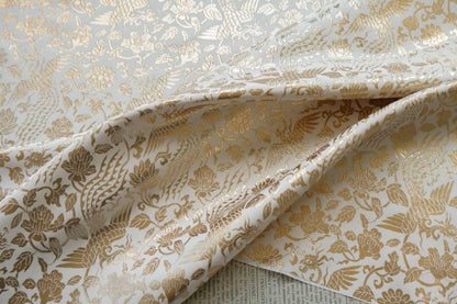 Gold Thread Jacquard Fabric: 3D Foil Flower Texture, 63" Wide - By The Meter