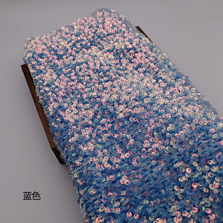 Iridescent Sequin Fabric: 3D Embroidery Shell Flannelette, 49" Wide