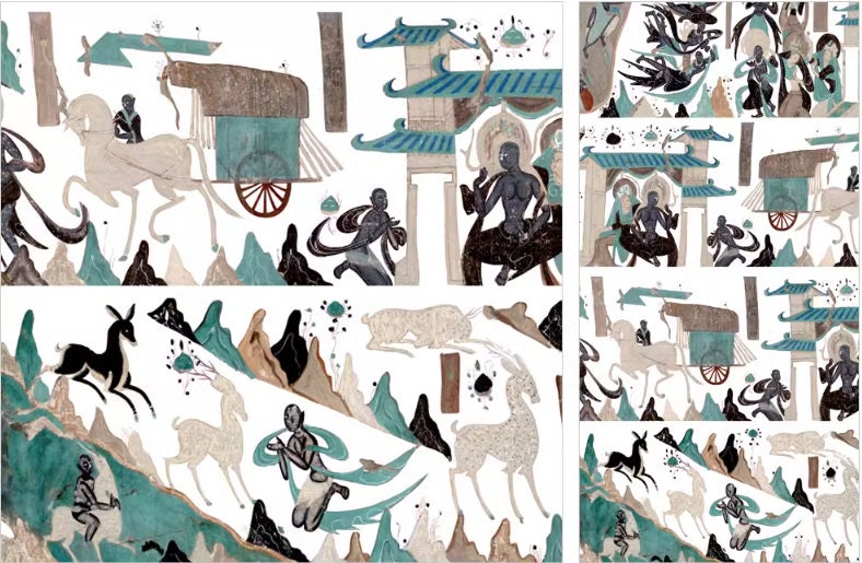 Qingming Festival Satin Fabric: Retro Painting Print, Upholstery & Sewing