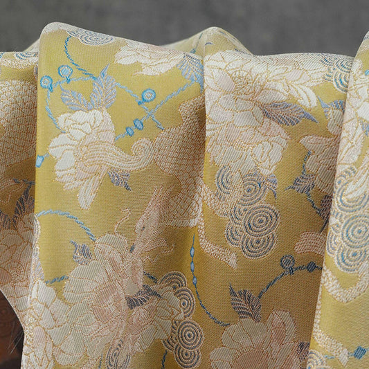Tissu jacquard brocart Song de luxe, motif Kirin et pivoine doré, 147 cm de large