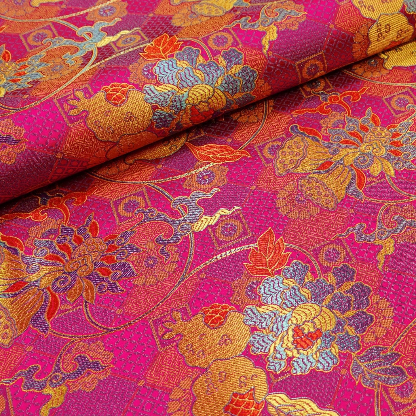 Pomegranate Silk Brocade Fabric: 45"W Chinese Rayon Fabric - By the Meter