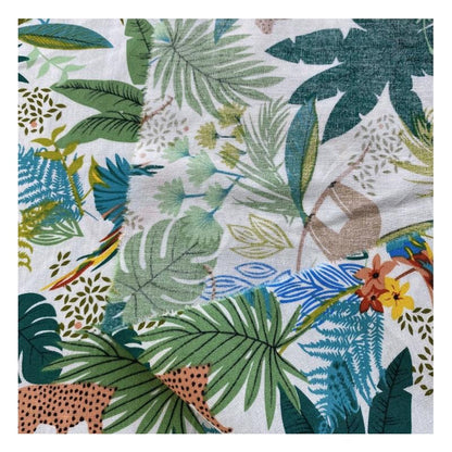 Tissu en coton tropical : imprimé paresseux, léopard, perroquet (58" de large)