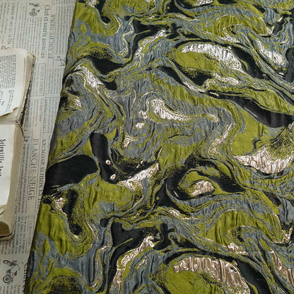 Gold Thread Jacquard Fabric: Green 3D Designer Upholstery, Costume & Sewing - 54"W