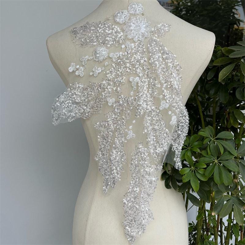Sequin Embroidered Lace Trim: Bridal Wedding Dress Accessory