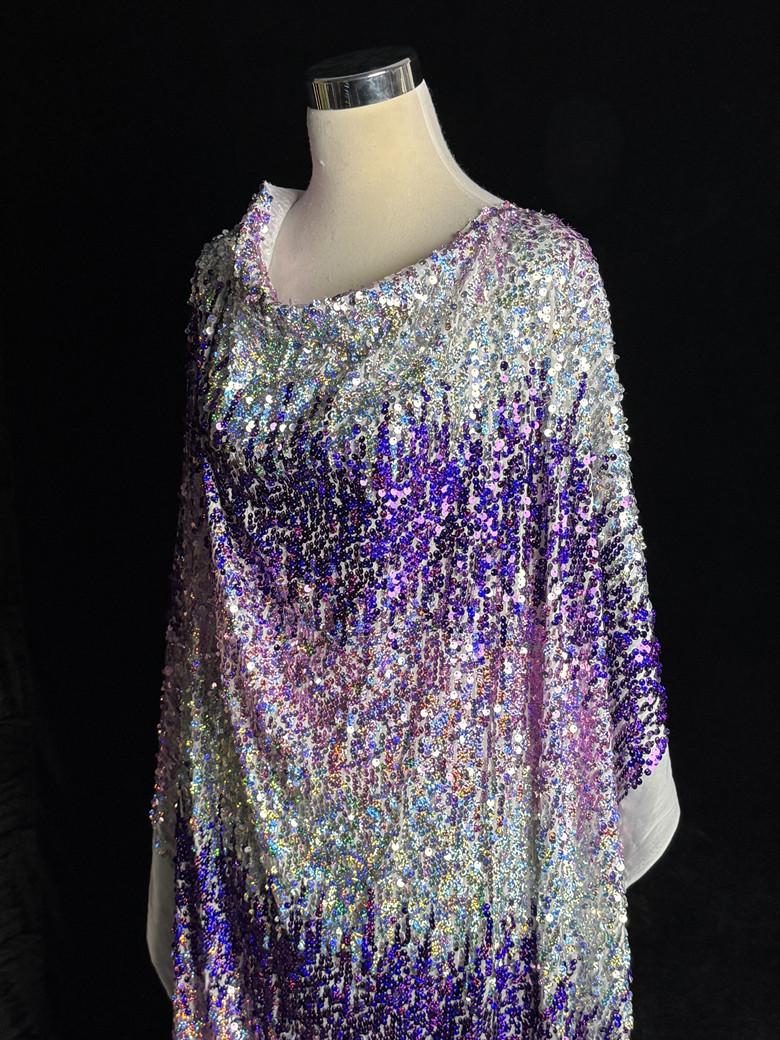 Ombre Purple Sequin Knit Fabric: Gradient Glitter, High-End Evening Wear
