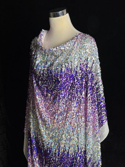 Ombre Purple Sequin Knit Fabric: Gradient Glitter, High-End Evening Wear
