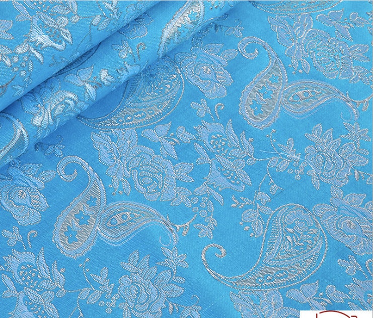 Floral Metallic Jacquard Brocade Fabric: 59"W Silk Rayon Damask