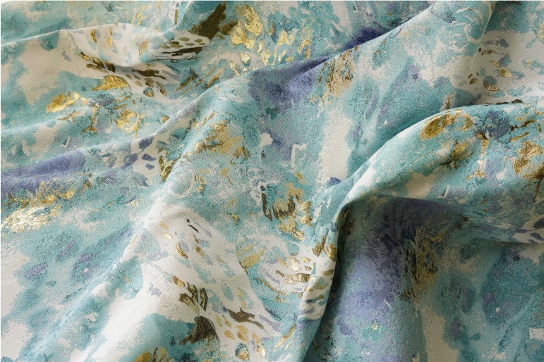 Gold Thread Jacquard Fabric: 3D Oil Painting Texture, 55" Wide