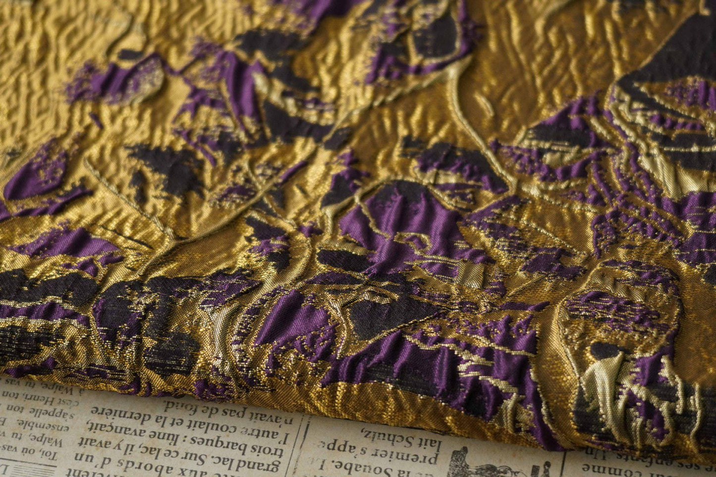 Gold Thread Jacquard Fabric: 3D Texture Upholstery, Costume, Decor - 55"W