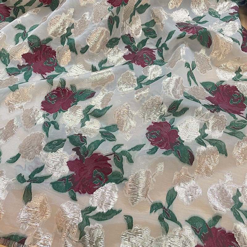 Floral Organza Jacquard Fabric: Gold Thread Sewing & Upholstery - 57"W