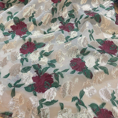Floral Organza Jacquard Fabric: Gold Thread Sewing & Upholstery - 57"W