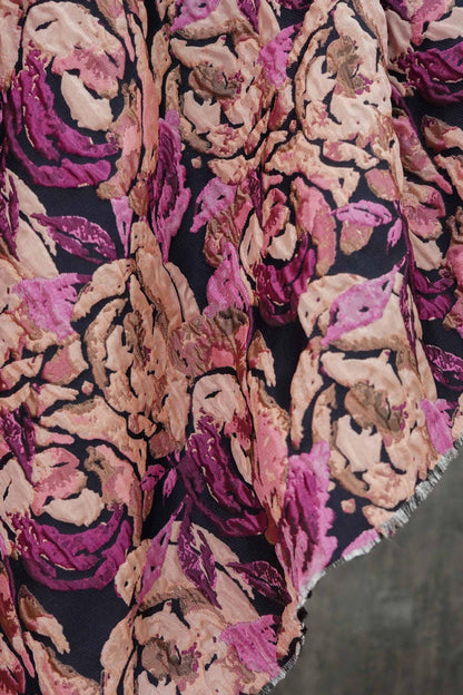 Embossed Rose Jacquard Fabric: Pink Purple Floral Brocade (60" Wide)
