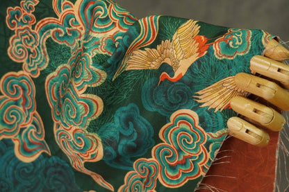 Auspicious Cloud Tea Silk Satin Fabric: Dark Green Upholstery, Costume, Drapery (59"W)