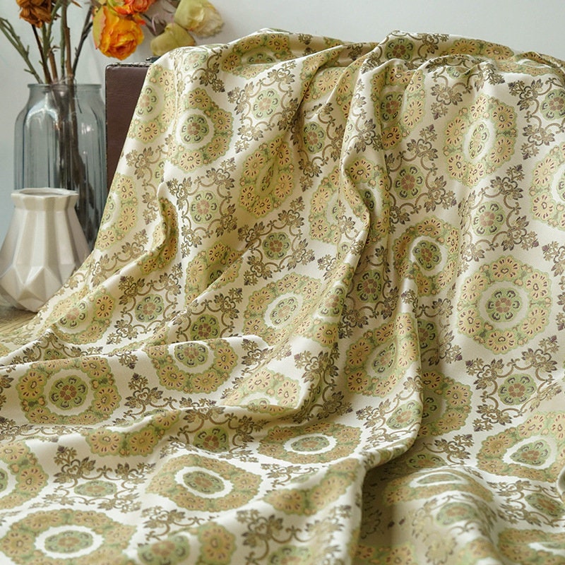 Brocade Fabric: 65"W Mongolian Floral Polyester Sewing Material