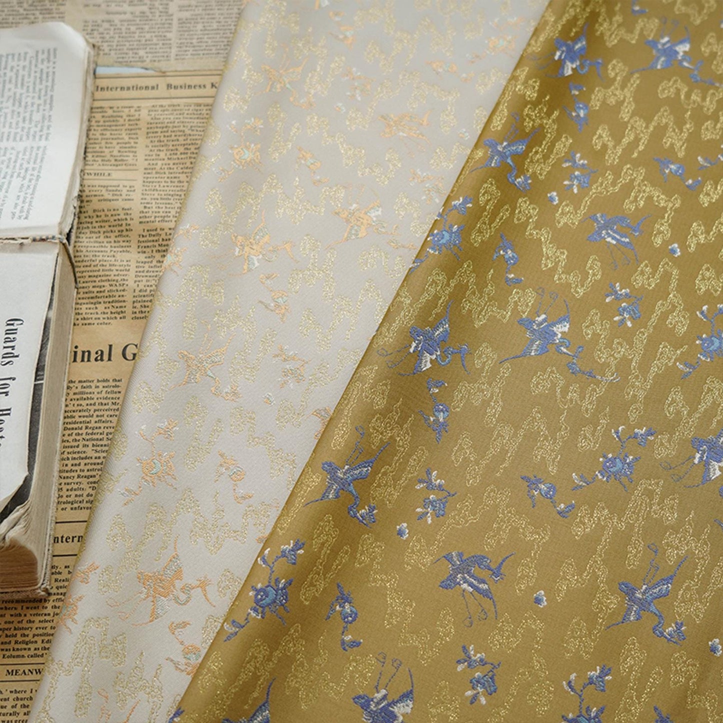 Gold Thread Jacquard Fabric: 3D Oil Painting Texture, 55" Wide