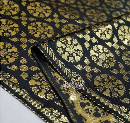 Nishijin Weaving Brocade Fabric: Auspicious Gourd Flower, Gold Thread (59"W)
